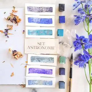 Set Astronomie – 6 aquarelles artisanales duochromes