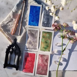 Set Les vitraux de l’alchimiste – 6 aquarelles granuleuses et duochromes