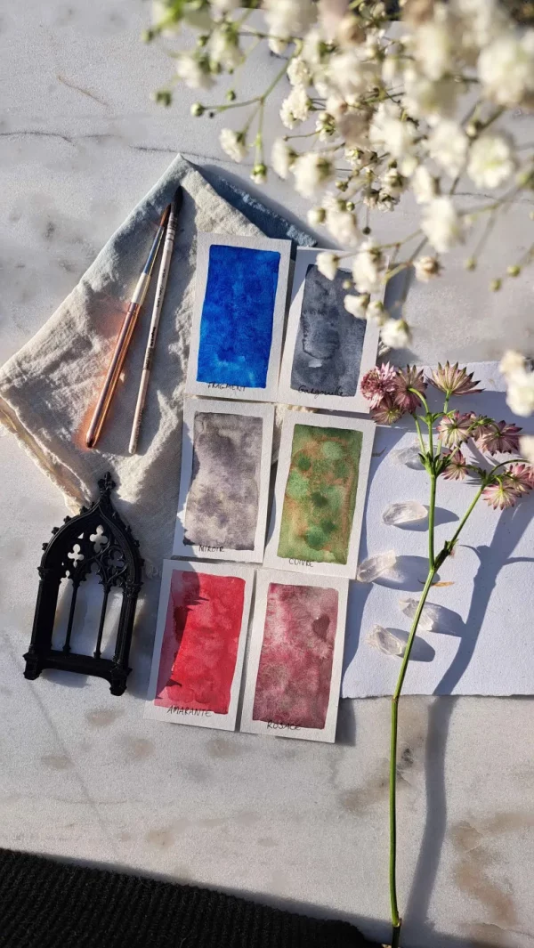 Set Les vitraux de l'alchimiste - 6 aquarelles granuleuses et duochromes